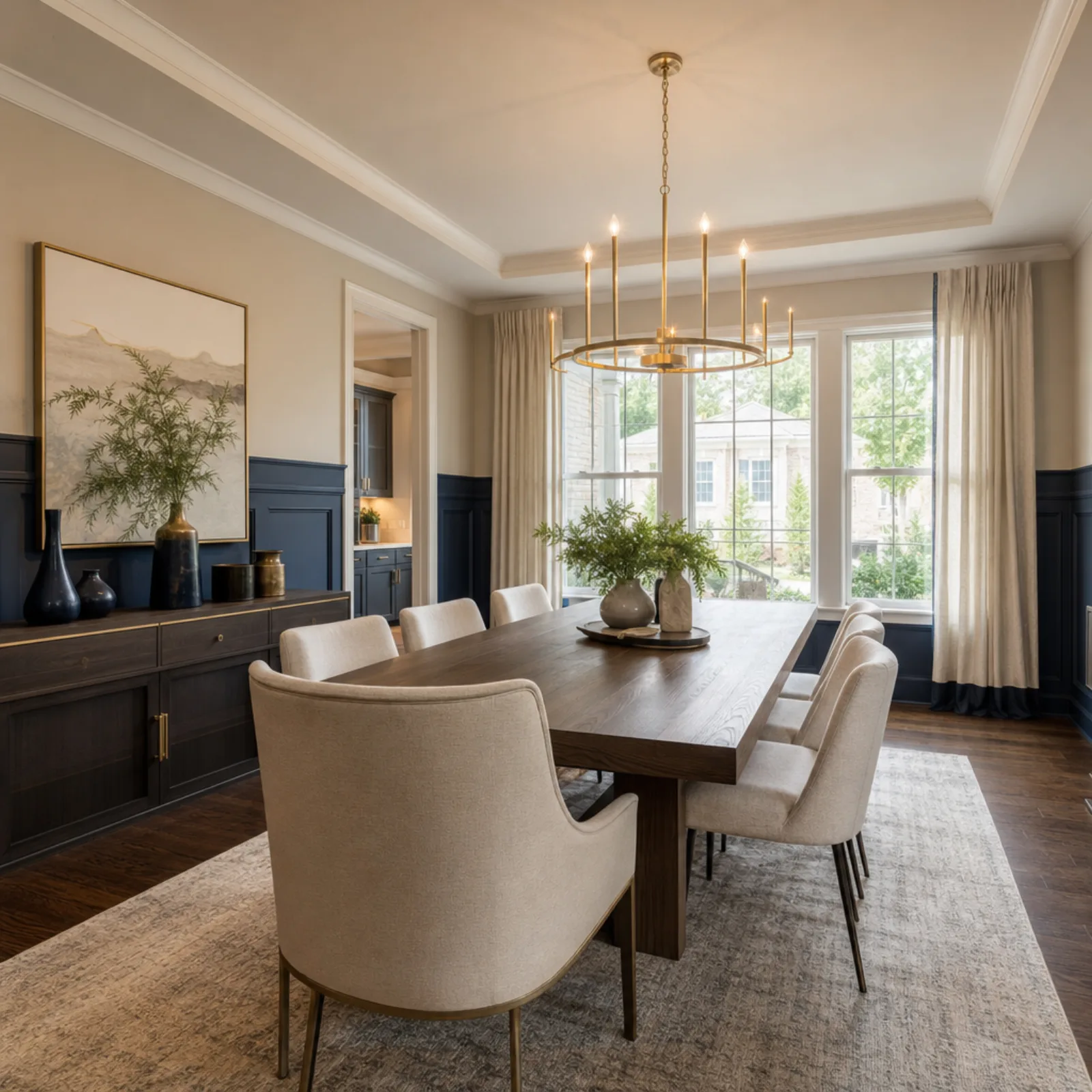 Styled kitchen island in a staged spec home