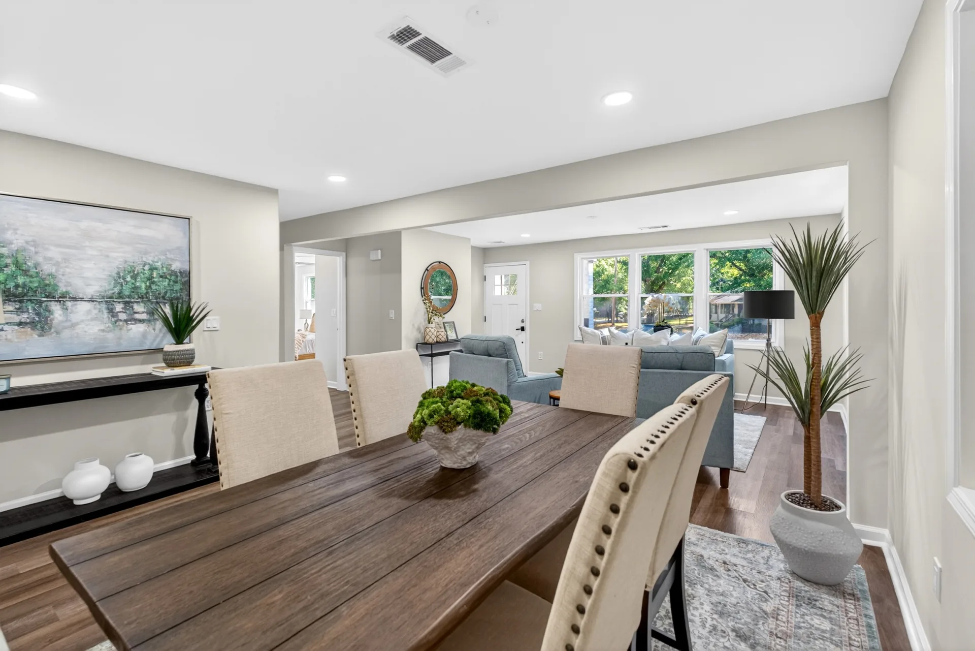 Open staged living and dining space