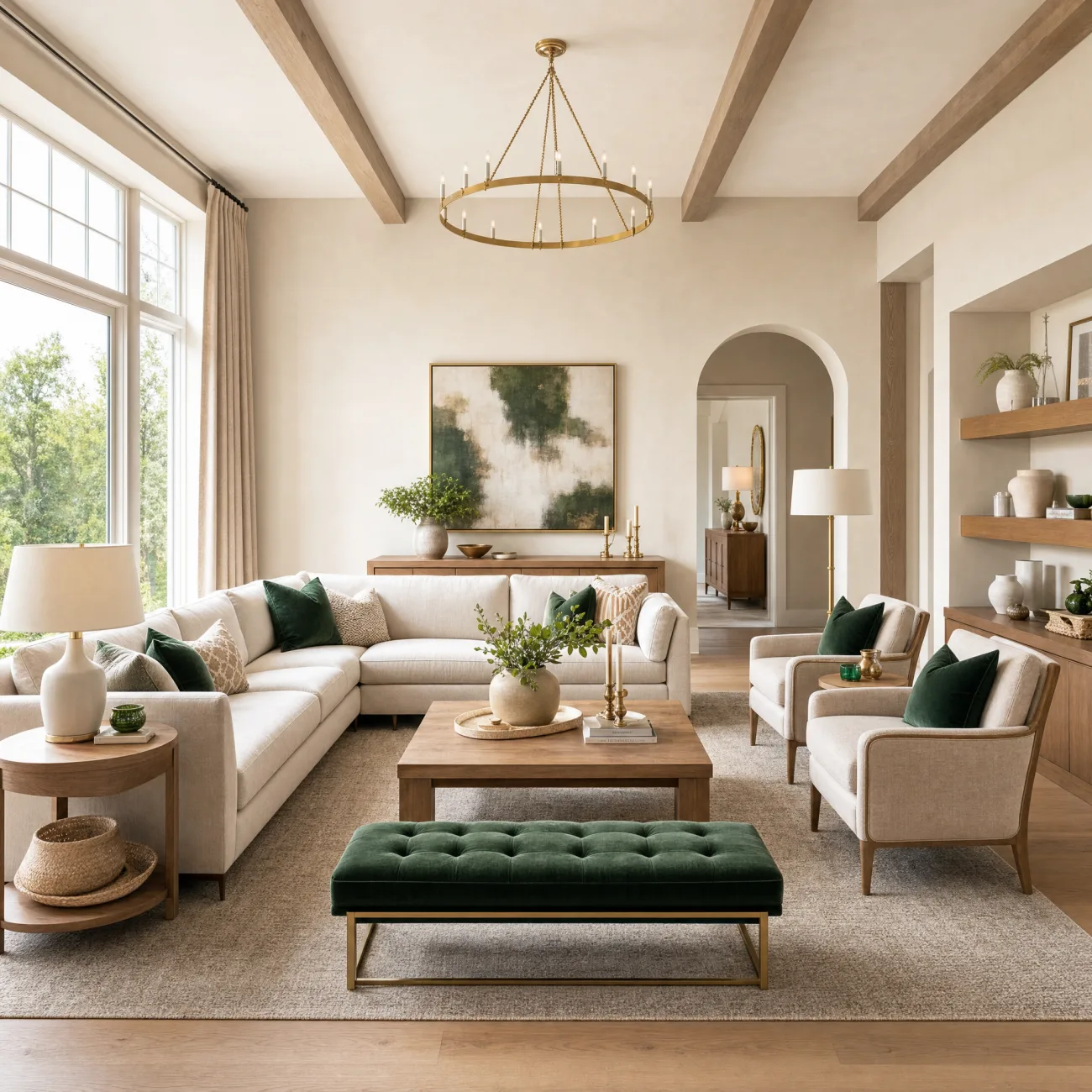 Furnished living and dining space staged for a builder listing